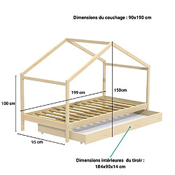 Avis Le Quai Des Affaires Lit cabane KOALA 90x190 + 1 sommier + 1 Tiroir / Naturel