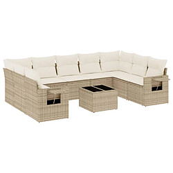 vidaXL Salon de jardin avec coussins 10 pcs beige résine tressée