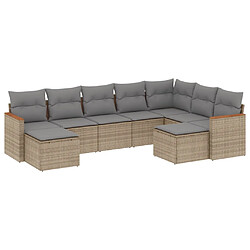 vidaXL Salon de jardin avec coussins 9 pcs beige résine tressée