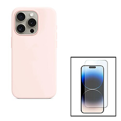 PHONECARE Kit Verre Trempé ClearGlass + Coque Silicone Liquide pour Apple iPhone 15 Plus - Rose 