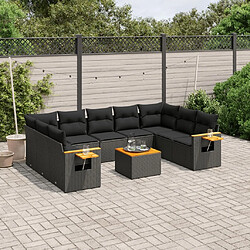 Maison Chic Salon de jardin 10 pcs avec coussins, Ensemble Tables et chaises d'extérieur noir résine tressée -GKD542383