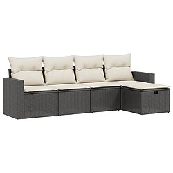 vidaXL Salon de jardin 5 pcs avec coussins noir résine tressée