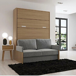 Inside 75 Armoire lit escamotable NAXOS SOFA 140*200 cm Meriser tissu gris mécanique SEDAC MERAL 