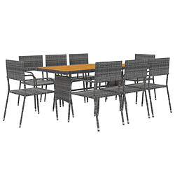 Avis Maison Chic Mobilier à dîner de jardin 9 pcs,Table et chaises d'extérieur Résine tressée Gris -GKD436852