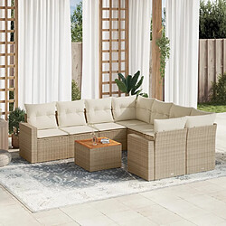 vidaXL Salon de jardin avec coussins 9 pcs beige résine tressée