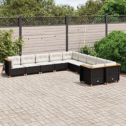 vidaXL Salon de jardin 10 pcs avec coussins noir résine tressée