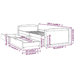 vidaXL Cadre de lit avec tiroirs Gris foncé Bois pin massif 90x200 cm pas cher