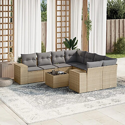 Maison Chic Salon de jardin avec coussins 9 pcs | Ensemble de Table et chaises | Mobilier d'Extérieur beige résine tressée -GKD77093