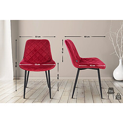 Decoshop26 Lot de 4 chaises de salle à manger en tissu velours confortable rouge pieds métal noir couture losange CDS10427