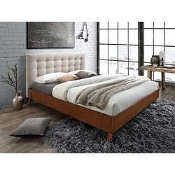 Vente-Unique Lit 160 x 200 cm avec tête de lit capitonnée - Tissu - Beige + Matelas - FRANCESCO