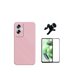 Kit de film en verre trempé de la couverture en 5D + boîtier en silicone liquide + porte-voiture renforcé Phonecare pour Oppo A79 5G - rose 