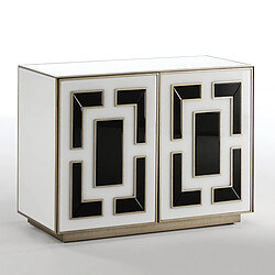 Buffet Thai Natura Blanc Noir Doré Verre Bois MDF 98 x 74 x 45 cm 