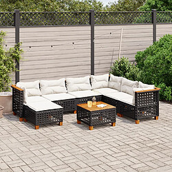 vidaXL Salon de jardin 8 pcs avec coussins noir résine tressée 