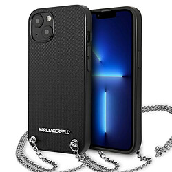 karl lagerfeld klhcp13mpmk iphone 13 6,1" coque dur noir cuir texturouge and chain 