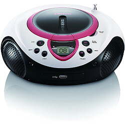 Lenco mini chaine hifi stéréo FM LECTEUR CD USB MP3 piles ou secteur rose blanc noir