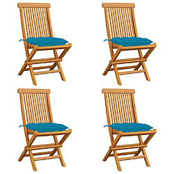 vidaXL Chaises de jardin avec coussins bleu clair lot de 4 Teck massif