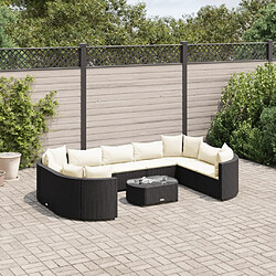 vidaXL Salon de jardin 10 pcs avec coussins noir résine tressée 