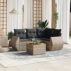 vidaXL Salon de jardin 5 pcs avec coussins gris résine tressée