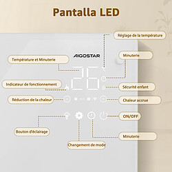 Avis Aigostar Radiateur Electrique à Panneau de verre ultra fin, 1000/2000W - Helen Smart Blanc