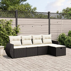 vidaXL Salon de jardin 5 pcs avec coussins noir résine tressée 