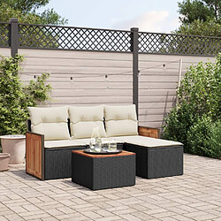 vidaXL Salon de jardin 5 pcs avec coussins noir résine tressée 