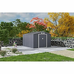 Abri de jardin en métal 8,84 m² - 277 x 319 x 202 cm - Kit d'ancrage inclus - Gris