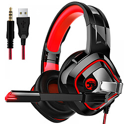 General Casque de jeu avec microphone, casque supra-auriculaire avec lumière LED, compatible avec PS4 PS5 Xbox PC portable, bandeau à réglage automatique, micro antibruit, 7.1 Stéréo Surround(rouge) 