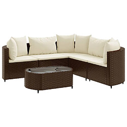 vidaXL Salon de jardin avec coussins 6 pcs marron résine tressée