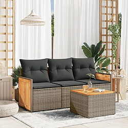 vidaXL Salon de jardin 4 pcs avec coussins gris résine tressée 