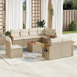 vidaXL Salon de jardin avec coussins 9 pcs beige résine tressée 