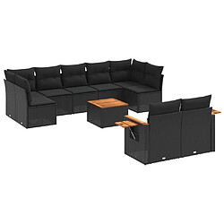 vidaXL Salon de jardin 10 pcs avec coussins noir résine tressée