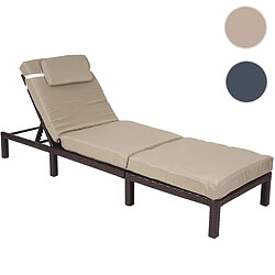 Mendler Chaise longue HWC-A51, polyrotin, bain de soleil, transat de jardin ~ Premium marron, coussin crème 