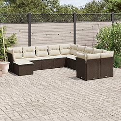 vidaXL Salon de jardin et coussins 11 pcs marron résine tressée 