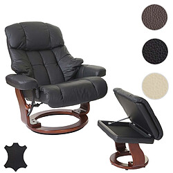 Mendler MCA fauteuil relax Calgary XXL, fauteuil de télévision avec tabouret, cuir, charge 180kg ~ noir, aspect noix