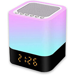 Universal Lumière de nuit avec haut-parleur Bluetooth, lumière tactile 5 en 1 avec changement de couleur, réveil numérique dimmable RGB, cadeau cool pour les adolescents - (blanc)