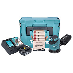 Makita DBO180RF1J Ponceuse excentrique sans fil 125mm 18V + 1x Batterie 3,0Ah + Chargeur + Set de ponçage Toolbrothers TURTLE + Coffret Makpac 