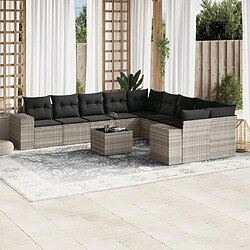 vidaXL Salon de jardin 11 pcs avec coussins gris clair résine tressée 