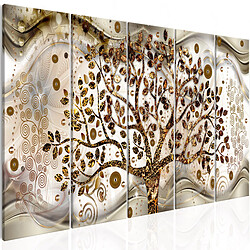 Decoshop26 Tableau toile de décoration murale impression premium en 5 parties sur châssis en bois motif Arbre et vagues marron 200x80cm 11_0014343