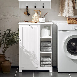 SoBuy BZR105-W Armoire à Linge avec Sac à Linge, Coffre à Linge, Corbeille à Linge, Panier à Linge Amovible, Meuble Bas de Salle de Bain 