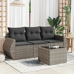 Maison Chic Salon de jardin 4 pcs avec coussins | Ensemble de Table et chaises | Mobilier d'Extérieur gris résine tressée -GKD48907