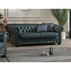 Avis Vente-Unique Canapé chesterfield 2 places BRENTON 100% cuir de buffle premium - Vert de gris