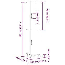 vidaXL Buffet haut Chêne marron 34,5x34x180 cm Bois d'ingénierie pas cher