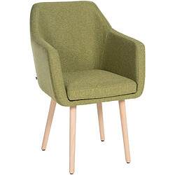 Decoshop26 Chaise de salon avec accoudoirs quatre pieds résistants en bois clair assise en tissu vert 10_0003491