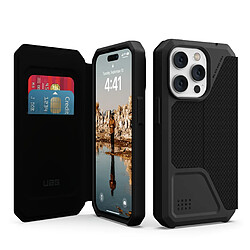 Urban Armor Gear Metropolis Étui Folio Compatible avec Apple iPhone 14 Pro [Wireless Charging (Qi) Compatible Cover, Case with Standing Function & Card Sleeves] Kevlar Black 