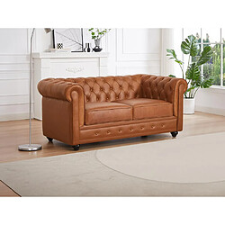 Vente-Unique Canapé 2 places en cuir de vachette camel CHESTERFIELD