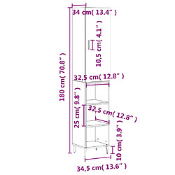 vidaXL Buffet haut Chêne fumé 34,5x34x180 cm Bois d'ingénierie pas cher