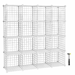 16 Cubes de Rangement en Treillis Blanc LPI44W SONGMICS® SONGMICS 16 Cubes de Rangement en Treillis Metallique, Placard, Armoire avec Étageres Modulaires, Blanc LPI44W