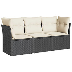 vidaXL Salon de jardin 3 pcs avec coussins noir résine tressée