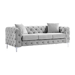 Avis Vente-Unique Canapé 3 places chesterfield en velours gris clair EDWINA