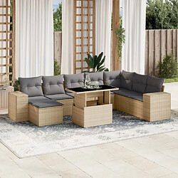 vidaXL Salon de jardin avec coussins 9 pcs beige résine tressée 